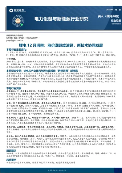 锂电12月洞察：涨价潮继续演绎，新技术协同发展封面