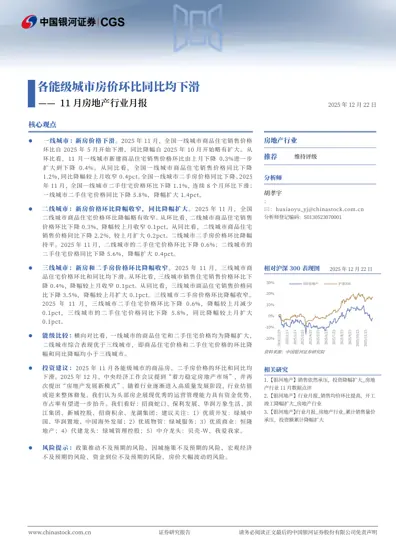 各能级城市房价环比同比均下滑 —— 11 月房地产行业月报封面