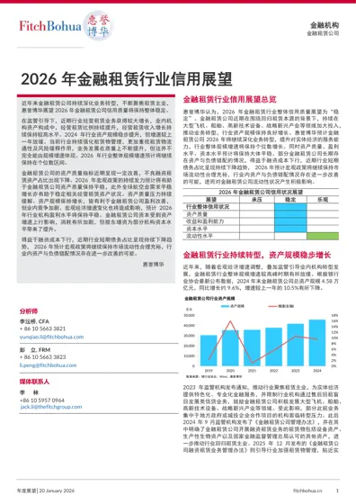 2026 年金融租赁行业信用展望封面