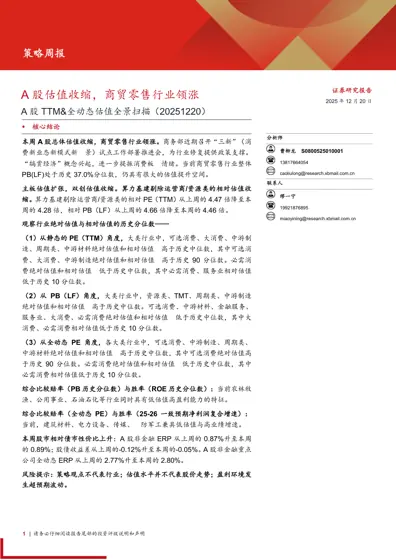 策略周报 A 股估值收缩，商贸零售行业领涨封面