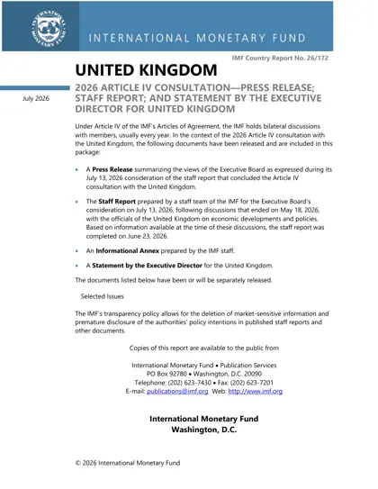 英国2026年第四条磋商：新闻稿、工作人员报告及执行董事声明（IMF Country Report No. 26/172）封面
