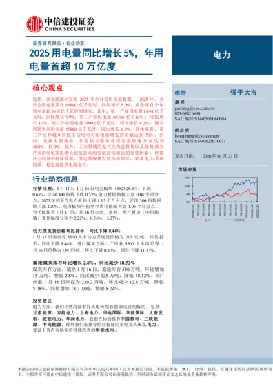 2025用电量同比增长5%，年用电量首超10万亿度封面