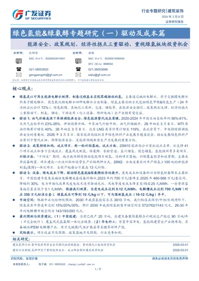 绿色氢能&绿氨醇专题研究（一）驱动及成本篇封面