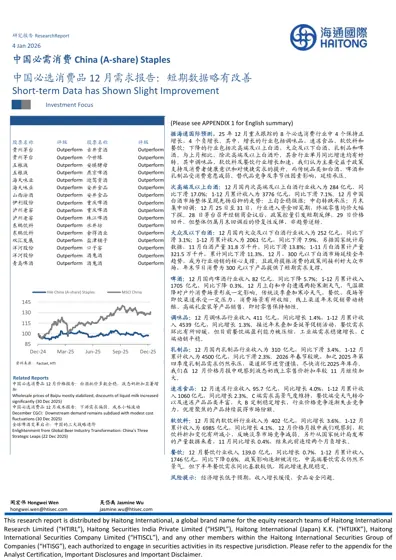 中国必选消费品12月需求报告:短期数据略有改善封面