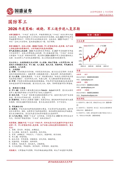 国防军工2026年度策略：破晓，军工逐步进入复苏期封面