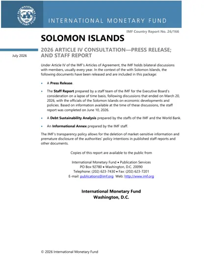 Solomon Islands: 2026 Article IV Consultation—Press Release; and Staff Report封面