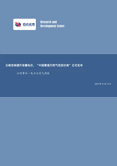 云南顶格提升容量电价,“中国管道天然气现货价格”正式发布封面