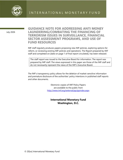 GUIDANCE NOTE FOR ADDRESSING ANTI MONEY LAUNDERING/COMBATING THE FINANCING OF TERRORISM ISSUES IN SURVEILLANCE, FINANCIAL SECTOR ASSESSMENT PROGRAMS, AND USE OF FUND RESOURCES封面