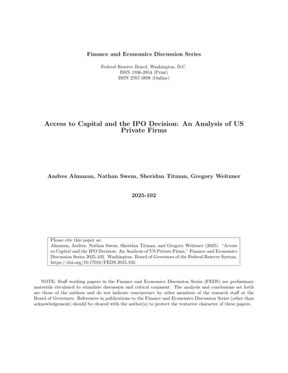 Access to Capital and the IPO Decision: An Analysis of US Private Firms封面