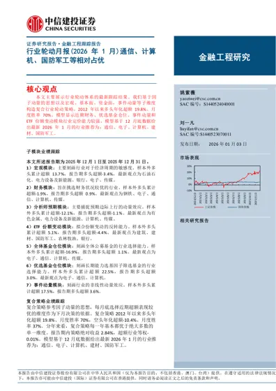 行业轮动月报(2026年1月)通信、计算机、国防军工等相对占优封面