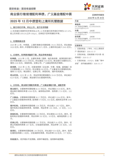 商业银行继续增配利率债，广义基金增配中票——2025年12月中债登和上清所托管数据封面